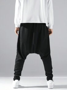 Manfinity Homme Loose Fit Men's Solid Color Drop Crotch Sweatpants Long Flare Joggers Plain Black Going Out Casual - Black - View 5