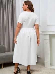 SHEIN Essnce Plus Square Neck A-line Dress - White - View 2