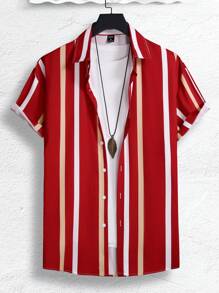 Manfinity Homme Nam In sọc Áo sơ mi - Đỏ - Xem 3