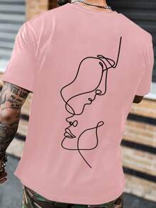 Manfinity Homme Nam Plus Đồ họa Hình Áo thun Thả vai - Bụi hồng - Xem 3