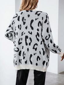 SHEIN Essnce Leopard Pattern Drop Shoulder Cardigan - Beige - View 2