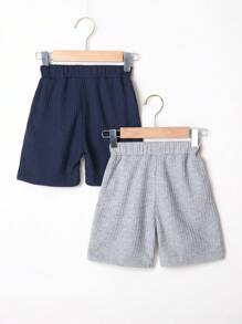 SHEIN 小男童2入組華夫格編織前打結短褲 - 彩色 - 查看 2