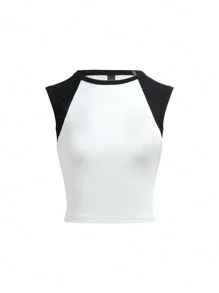 SHEIN BASICS Top tank crop de dos tonos - Blanco - Ver 1