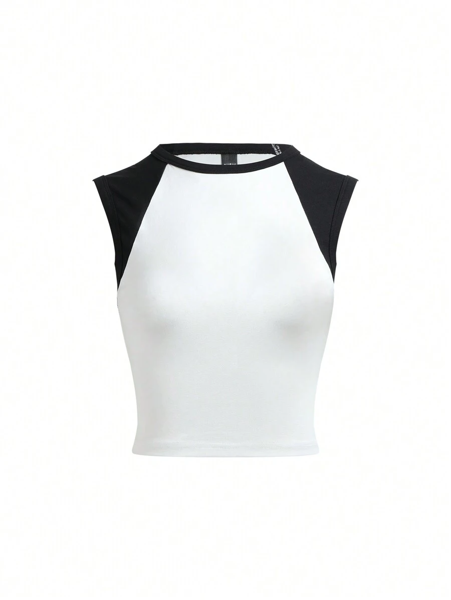 SHEIN BASICS Top tank crop de dos tonos - Blanco - Ver 1