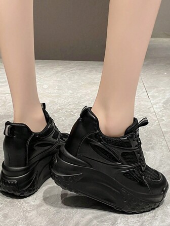 Zapatillas de cuña con suela gruesa para baile, de color negro, para mujer, para otoño/invierno