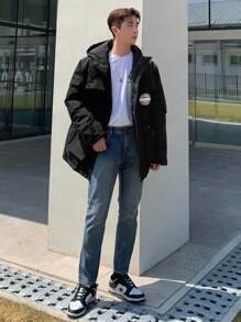 DAZY Manteau matelassé à rabat avec imprimé lettres pour hommes, vêtements d'automne