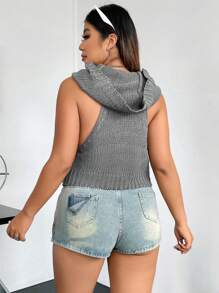 Flirla Plus Turtleneck Crop Hooded Sweater Vest - Grey - View 3