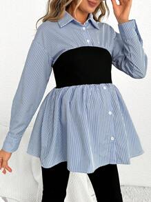 SHEIN Maternity Striped Print Drop Shoulder 2 In 1 Blouse - Multicolor - View 5