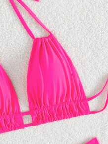 SHEIN Swim Summer Beach Cut-Out Halter Bikini Set - Hot Pink - View 6