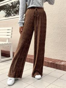 SHEIN LUNE Dây thắt lưng Quần ống rộng - Cà phê nâu - Xem 3