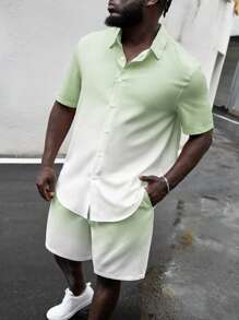 GENTILAND Men Plus Ombre Shirt & Shorts - Multicolor - View 1