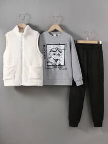 Adolescent Garçon 1 pièce Avec Poches Veste Sans Manches & 1 pièce Pantalon De Survêtement