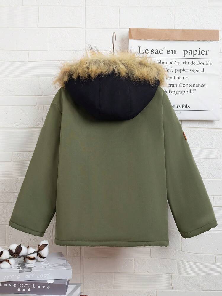 Tween Boy Fuzzy Trim Hooded Padded Coat