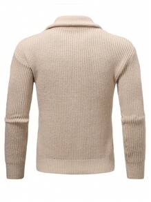 Manfinity Homme Men Solid Zip Up Drop Shoulder Cardigan Chunky Plain Khaki Urban Fashion Plain Drop Shoulder Cardigan, For Husband, Boyfriend Gifts