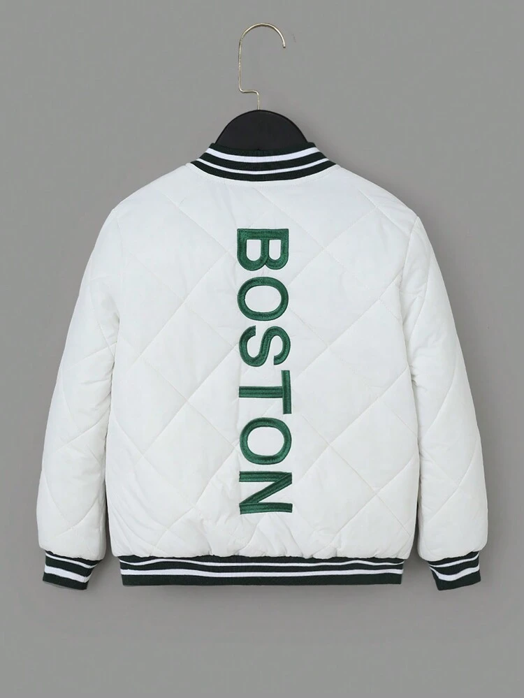 Tween Boy Letter Graphic Striped Trim Quilted Padded Coat Without Sweatshirt