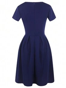 Solid Pleated Hem Dress - Navy Blue - View 3