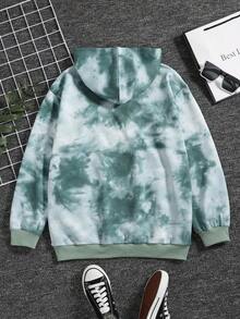 青少年男孩紮染字母圖案袋鼠口袋連帽衫