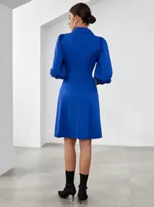 SHEIN Privé Lapel Neck Puff Sleeve Double Breasted Trench Coat - Blue - View 2