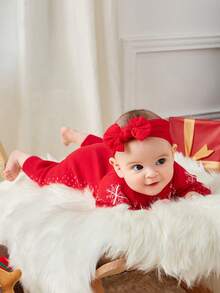 SHEIN Baby Boy Christmas Elk Pattern Knit Jumpsuit - Red - View 3