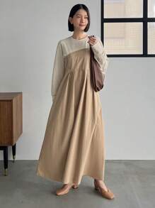 FRIFUL Two Tone Belted Dress - Beige - View 3