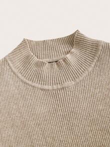 SHEIN BASICS Plus Mock Neck Bodycon Jumper Dress - Khaki - View 6