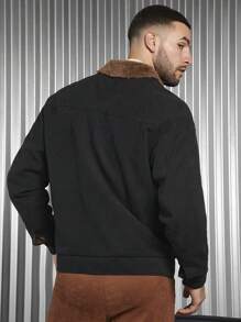 Manfinity VCAY 1pc Loose Fit Men's Borg Collar Flap Pocket Jacket