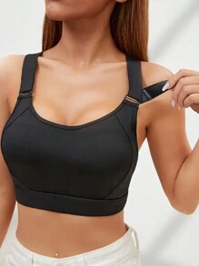 Easithlete 素色工字運動型胸罩 - 黑色 - 查看 4