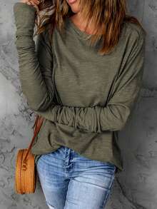 CILKOO Casual Solid Color Raglan Sleeve T-Shirt - Army Green - View 6