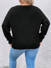 SHEIN LUNE Plus Guipure Lace Panel Drop Shoulder Sweater - Black - View 2