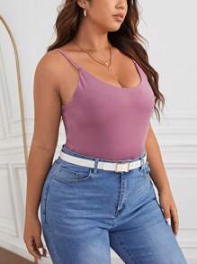 SHEIN Essnce Hơn Chất rắn Cami ngọn - Bụi hồng - Xem 5