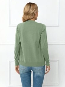 DEARCASE Solid Button Front Cardigan - Green - View 2