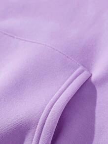 SHEIN EZwear Áo hoodie lót nhiệt có dây rút túi Kangaroo, áo dài tay - Màu Lilac Tím - Xem 4
