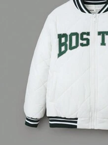 SHEIN Tween Boy 字母图案条纹装饰绗缝夹棉外套（不含卫衣） - 白色 - 查看 6
