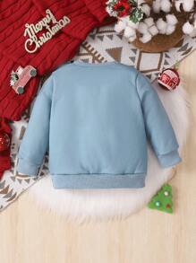 Baby Boy Christmas Print Sweatshirt for Christmas - Blue - View 2