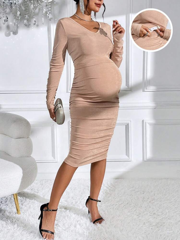 Maternity Solid Ruched Tee & Adjustable Waist Skirt