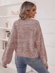 EMERY ROSE Space Dye Drop Shoulder Sweater,Long Sleeve Tops Knit Pullover Fall Winter Sweater - Redwood - View 2