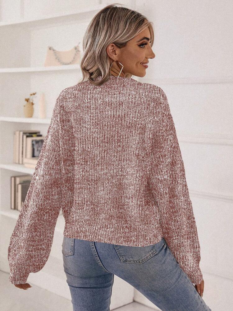Space Dye Drop Shoulder Sweater,Long Sleeve Tops Knit Pullover Fall Winter Sweater