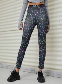 青少年女孩滿版印花拇指孔T恤 - 黑色 - 查看 7