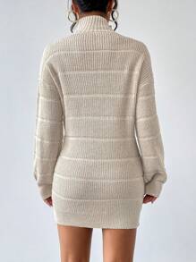 RosyDaze 高領落肩袖毛衣洋裝不附腰帶 - 卡其色 - 查看 2