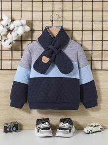 SHEIN 嬰兒男/女通用菱形和拼布長袖衛衣配熊頭巾套裝 - 彩色 - 查看 1