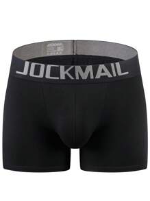 Men Letter Tape Waistband Contrast Tape Boxer Brief - Black - View 4