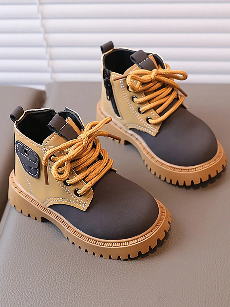 Giày bốt màu tương phản đơn giản thoải mái hàng ngày cho bé - màu đen - Xem 1