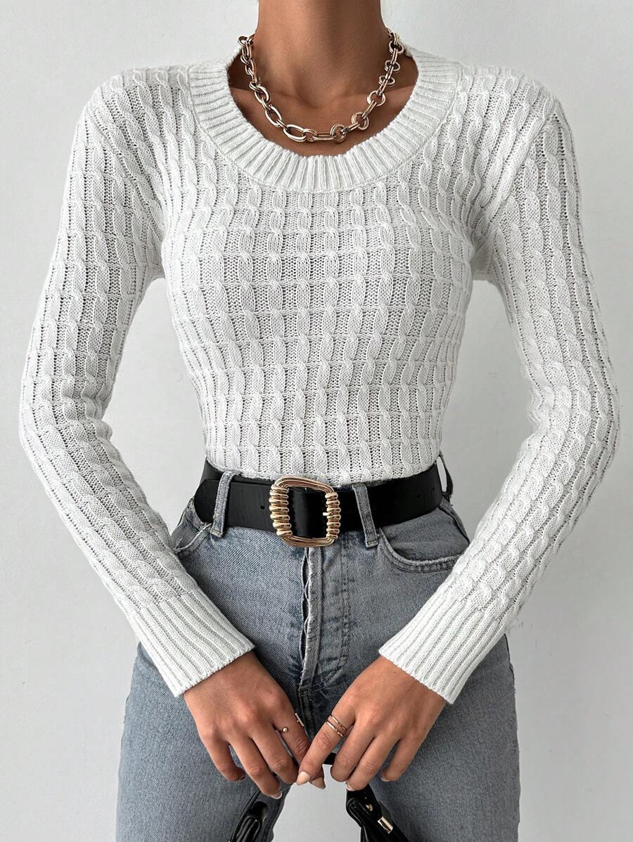 EURMUSE Solid Cable Knit Sweater