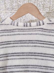 SHEIN Tween Girl Striped Pattern Surplice Neck Drop Shoulder Sweater
