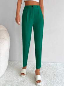 RueChic Solid Zip Up Suit Pants - Green - View 1