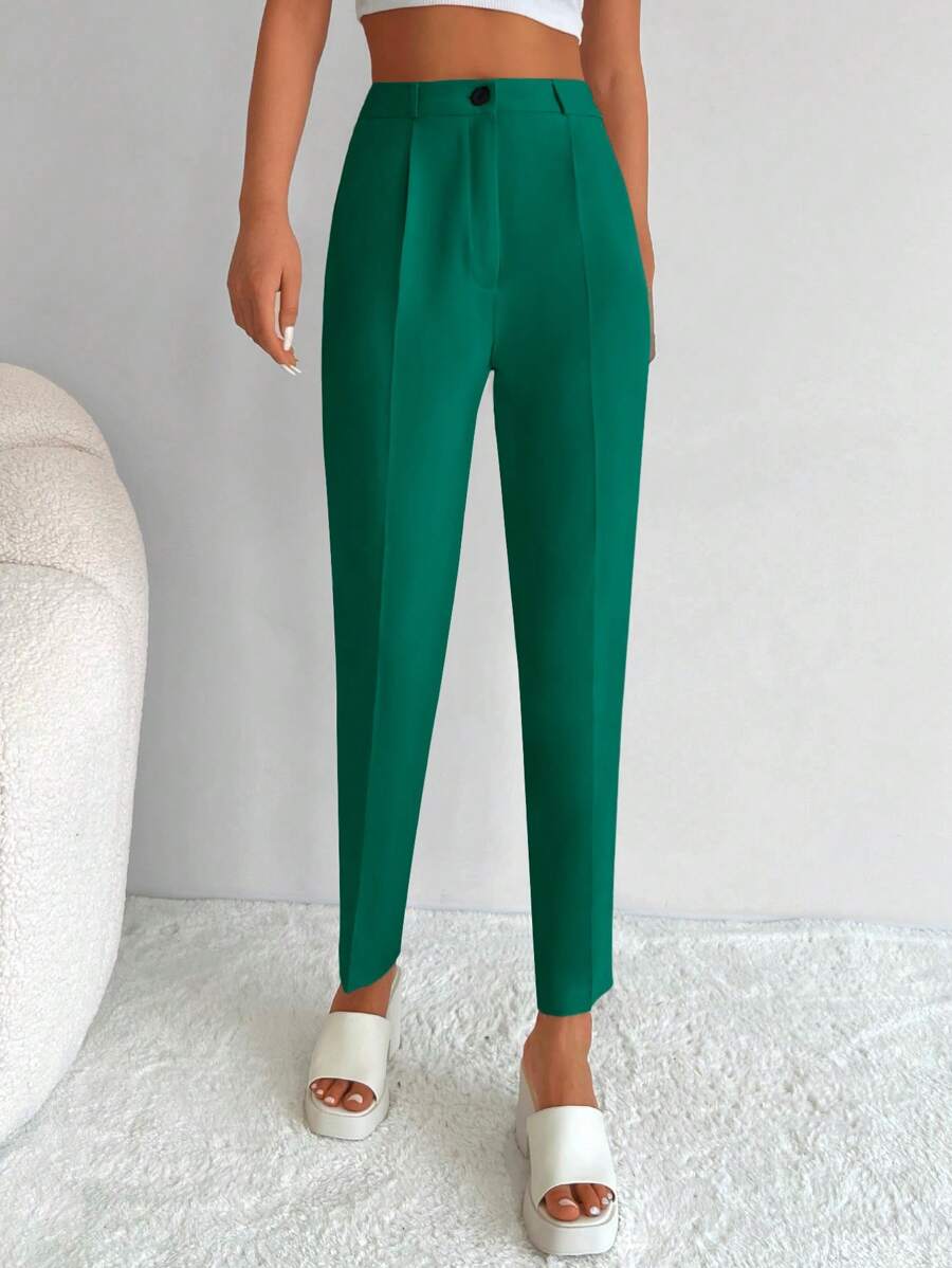 RueChic Solid Zip Up Suit Pants - Green - View 1