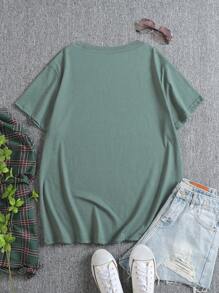 SHEIN EZwear Plus Shoes And Slogan Graphic Tee - Dark Green - View 2