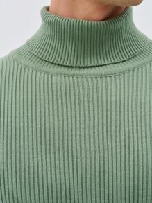 EURMUSE Men Turtle Neck Ribbed Knit Sweater - Mint Green - View 2