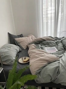 Bộ đồ giường phòng ngủ ký túc xá màu xanh lá cây 3 món, bao gồm 1 vỏ chăn và 2 vỏ gối, siêu mềm, có thể giặt được - màu xanh lá - Xem 6