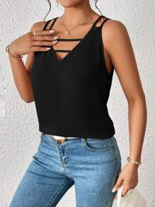 SHEIN Essnce Bluză solidă decupată în față - Negru - Vizualizare 3